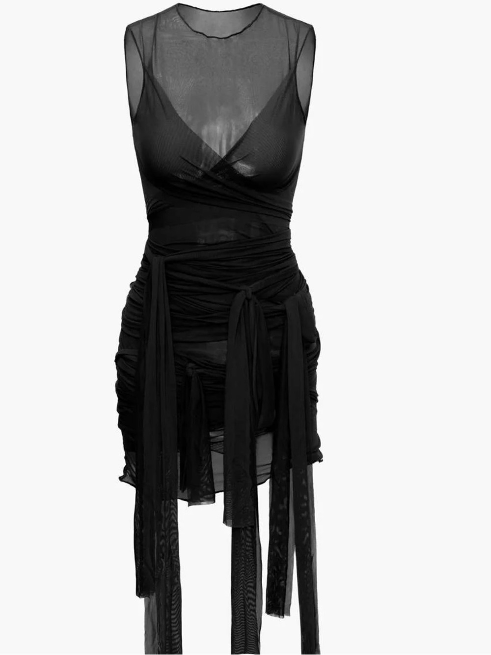 Sleeveless Black Asymmetrical Mesh Midi Dress